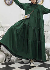 100% green cotton clothes Women patchwork long fall Dresses