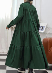 100% green cotton clothes Women patchwork long fall Dresses