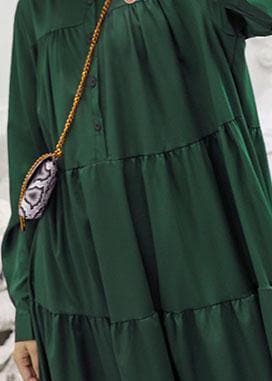 100% green cotton clothes Women patchwork long fall Dresses