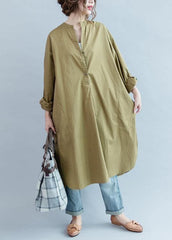 100% khaki cotton clothes Women side open loose fall Dress