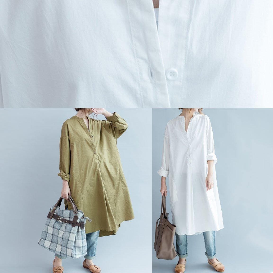 100% khaki cotton clothes Women side open loose fall Dress