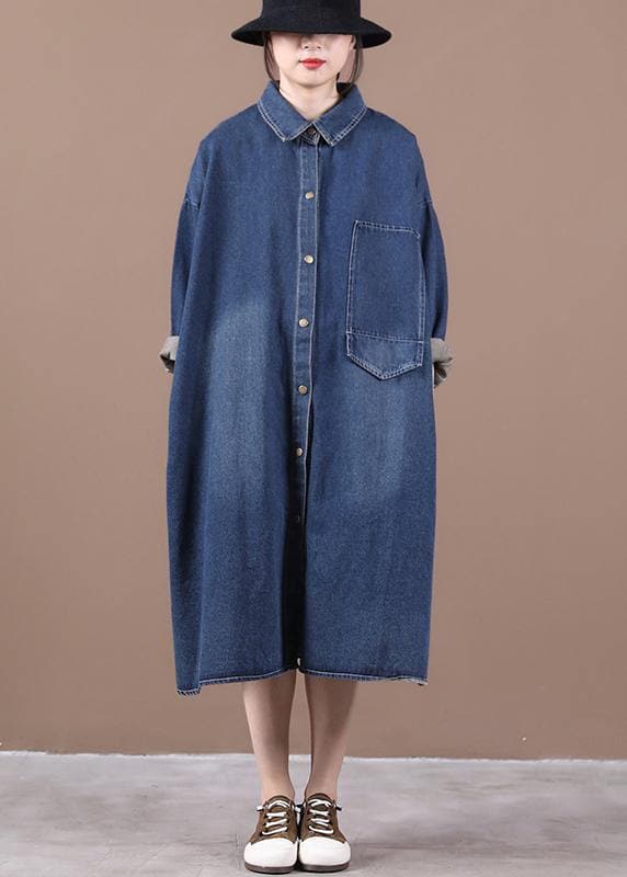 100% lapel patchwork spring outfit Fashion Ideas denim blue long Dress