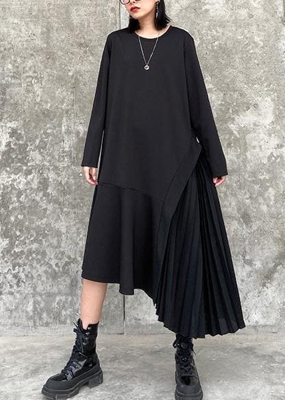 100% o neck Ruffles cotton clothes Women Outfits black long Dresses