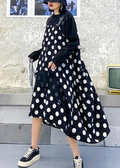 100% o neck asymmetric clothes Tutorials black dotted long Dress