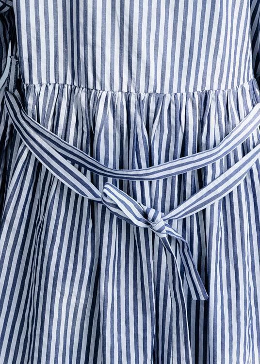 100% o neck half sleeve cotton dresses Neckline blue striped Maxi Dress fall