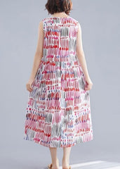 100% red striped Chiffon clothes For Women o neck sleeveless Midi Dress