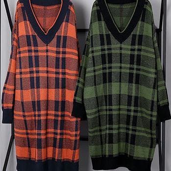 100% side open Cotton v neck dresses Shape red plaid Dresses