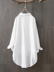 100% Cotton Casual Loose Lapel Solid Shirts for Women