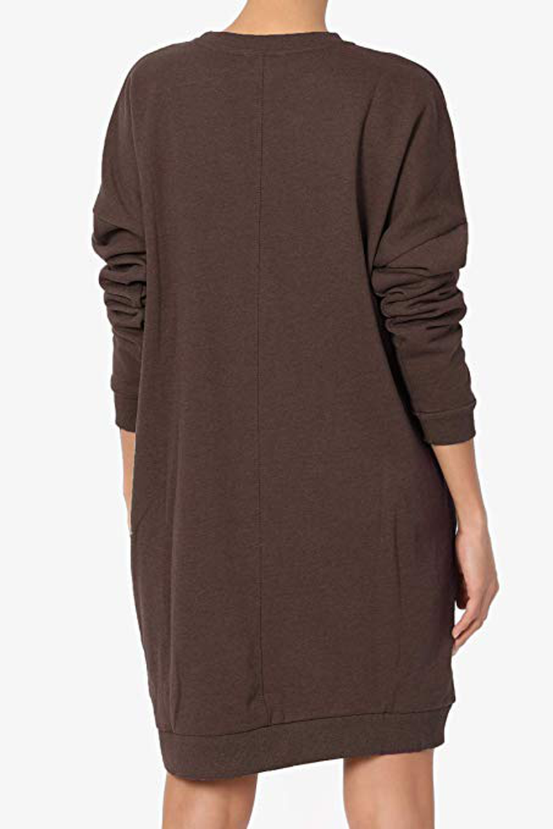 Robe sweat-shirt ample à capuche et manches longues pour femme, col ras du cou, couleur unie