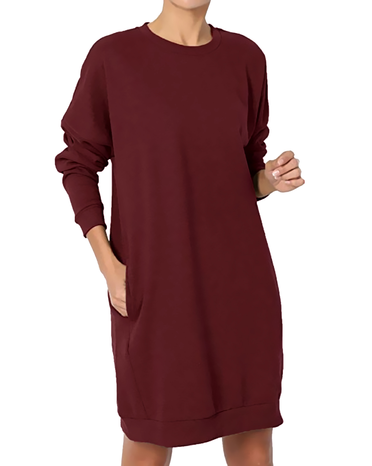 Robe sweat-shirt ample à capuche et manches longues pour femme, col ras du cou, couleur unie