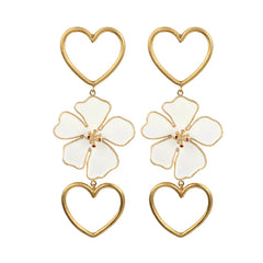 Boucles d'oreilles à longue chaîne en forme de cœur et de grande fleur