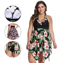 Womens Plus Size Tankini Set with Sexy V Neck Swimwear Dress