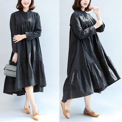 2021 autumn black butterfly hem cotton dresses oversize casual maxi dress