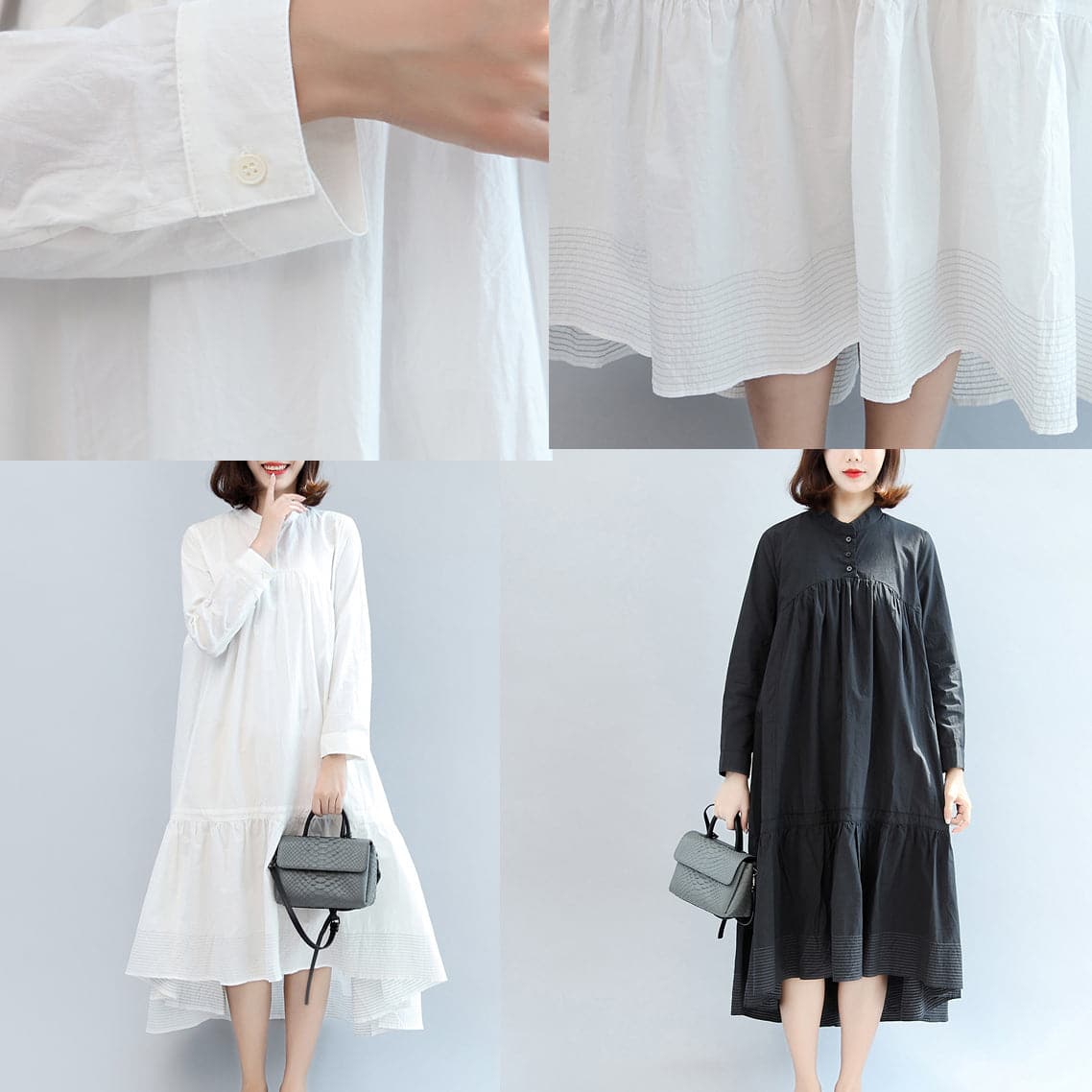 2021 autumn black butterfly hem cotton dresses oversize casual maxi dress