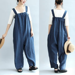 2021 blue casual linen pants oversize stylish jumpsuit pants