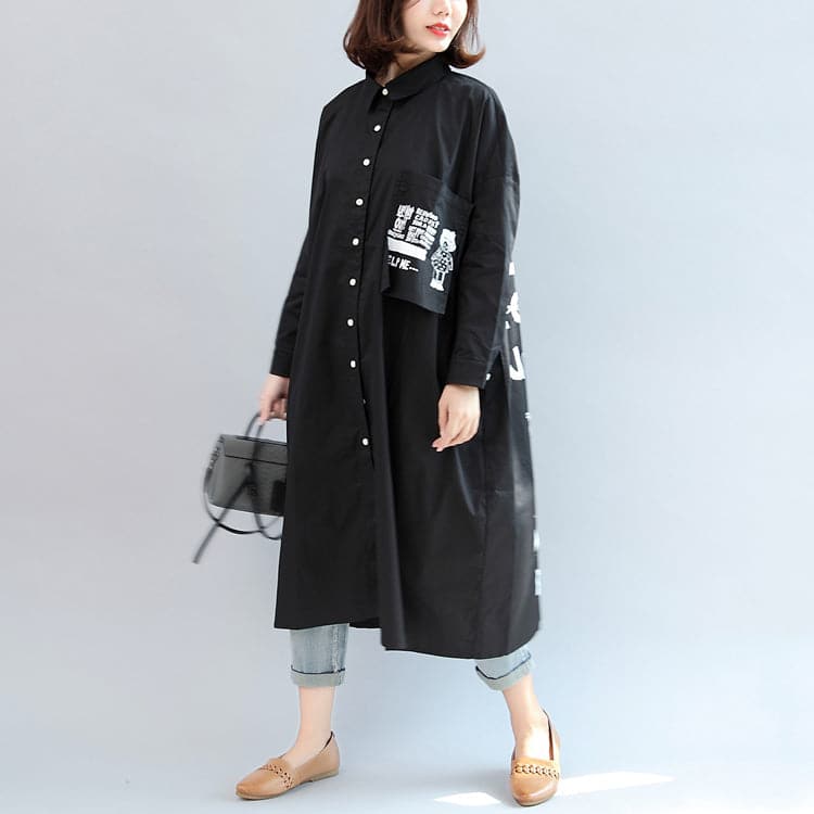 2021 fall black animal print cotton tops oversize o neck shirt dress