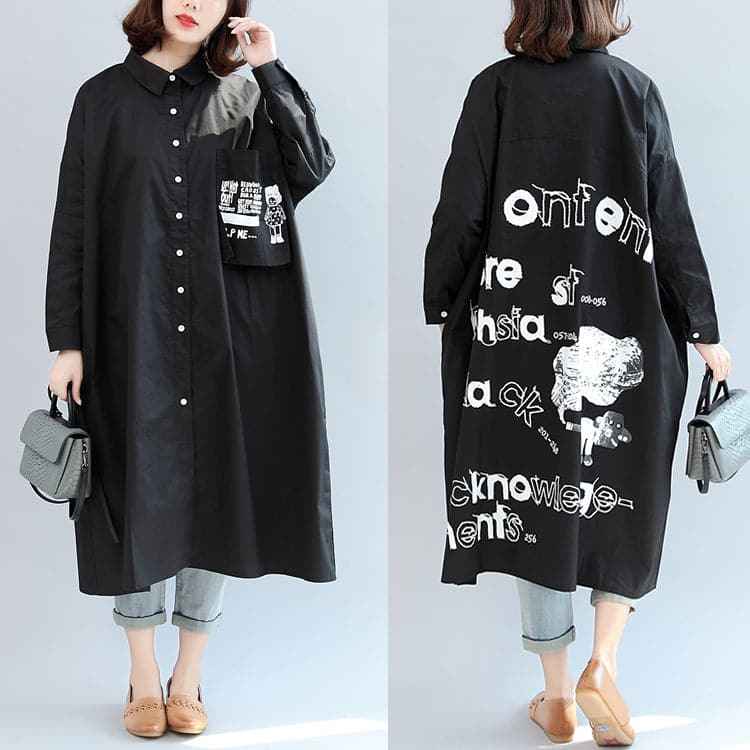 2021 fall black animal print cotton tops oversize o neck shirt dress