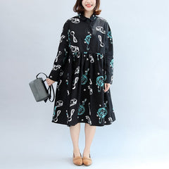 2021 fall black print cotton outwear plus size casual long sleeve warm clothes