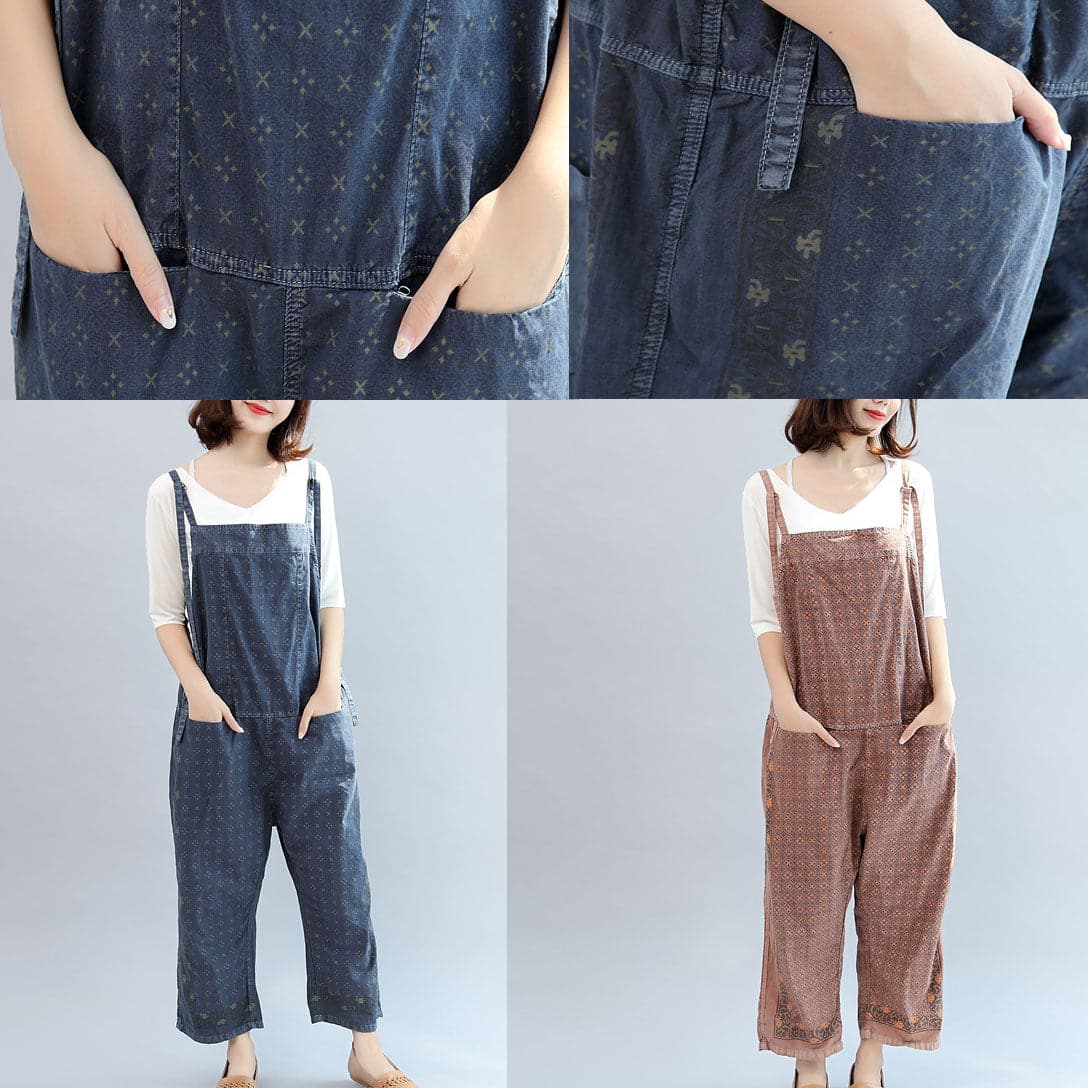 2021 fall blue print cotton pants plus size jumpsuit pants