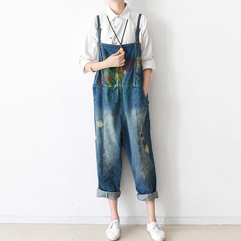 2021 fall oversized denim jumpsuits casual blue jeans denim outfits cute