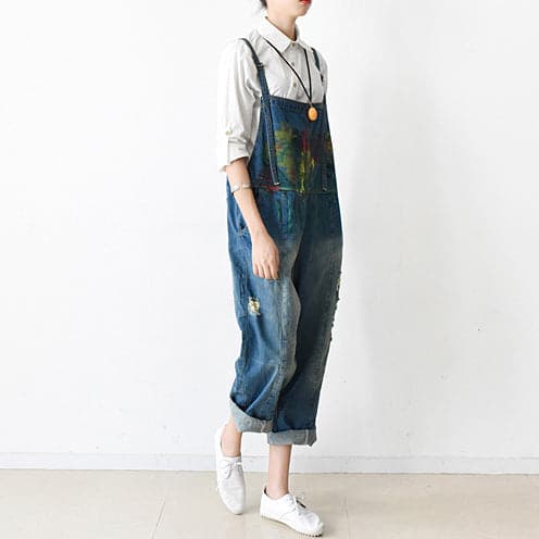 2021 fall oversized denim jumpsuits casual blue jeans denim outfits cute