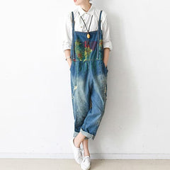 2021 fall oversized denim jumpsuits casual blue jeans denim outfits cute