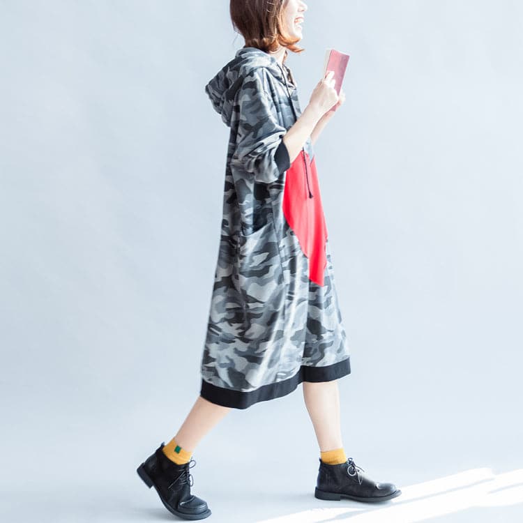 2021 fall prints ruffles black cotton shift dresses hooded oversize casual dress patchwork loving heart