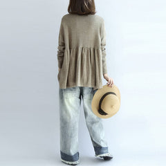 2021 fashion khaki floral knit pullover loose casual o neck sweater