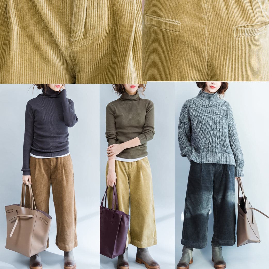 2021 khaki thick corduroy trousers loose casual wide leg pants