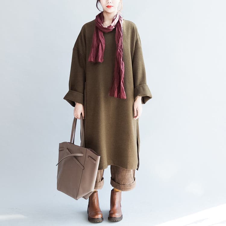 2021 winter olive woolen dresses warm plus size winter dress shift dresses