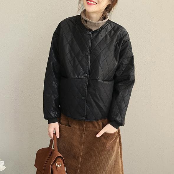 2019 Casual Black Loose PU Short Coat Women Fashion Jacket