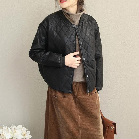 2019 Casual Black Loose PU Short Coat Women Fashion Jacket