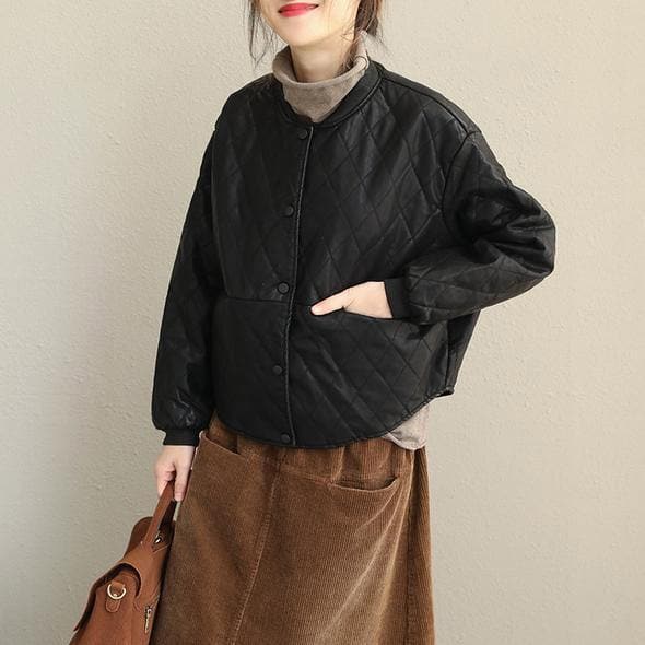 2019 Casual Black Loose PU Short Coat Women Fashion Jacket