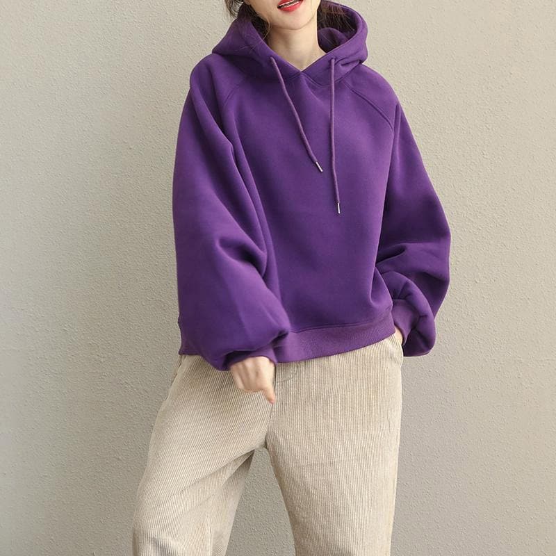 2019 Cute Yellow And Purple Brushed Hoodie Fleece For Women