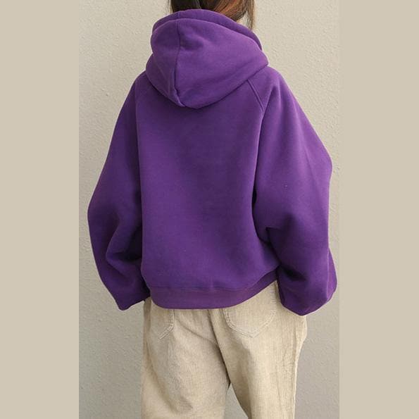 2019 Cute Yellow And Purple Brushed Hoodie Fleece For Women