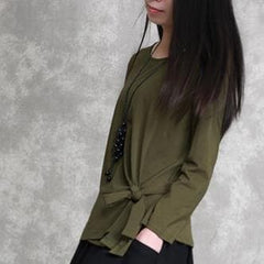 2019 army green cotton tops oversized cotton maxi t shirts women asymmetric long sleeve cotton shirts