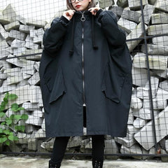 2019 black Winter coat trendy plus size hooded baggy zippered Coats women pockets coats