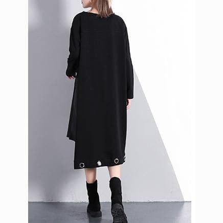 2019 black cotton blended oversize traveling dress two pieces asymmetric New O neck midi dress