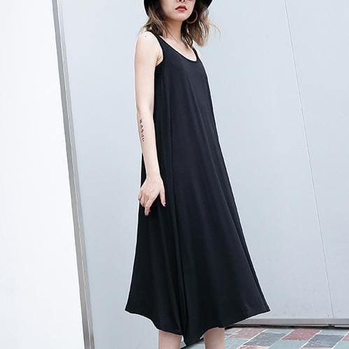 2019 black long cotton dress trendy plus size sleeveless caftans Elegant wild dress