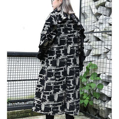 2019 black print Coat plus size lapel patchwork Coat Fine asymmetrical design coat