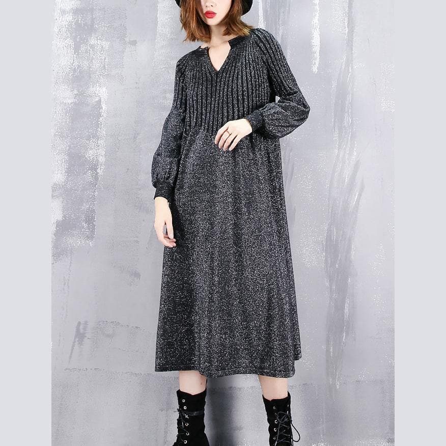 2021 black sweater dress plus size v neck sweater vintage baggy Cinched winter dress