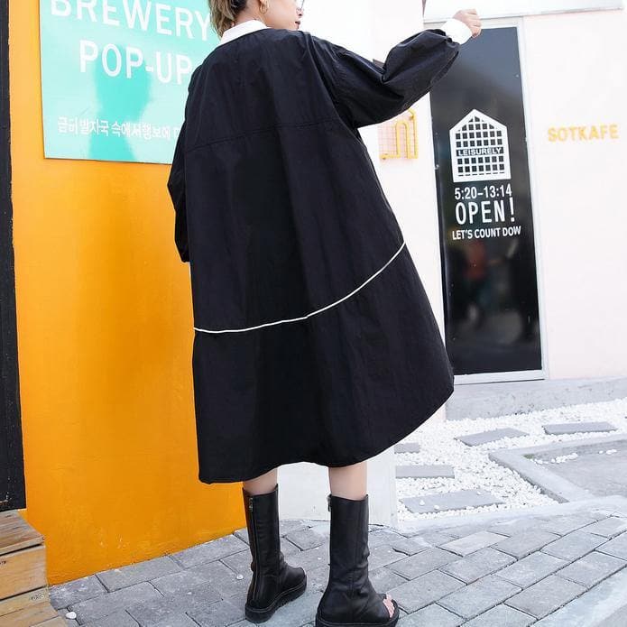 2019 black thin coat casual low high cardigans boutique big pockets jackets