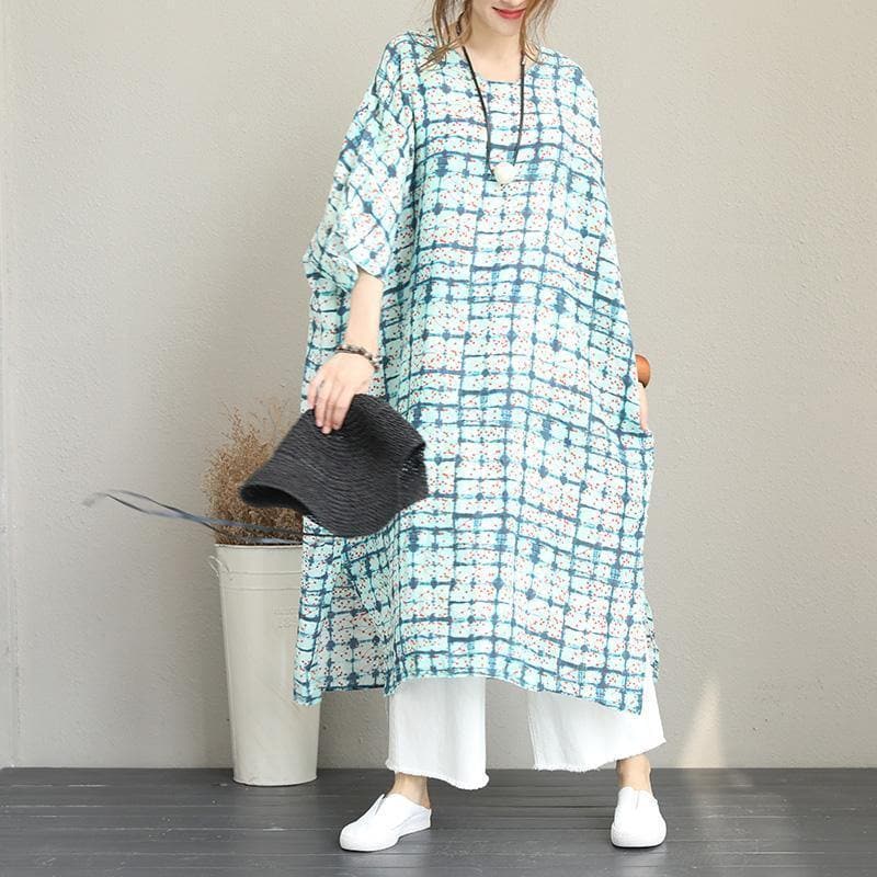 2018 prints linen caftans trendy plus size side open traveling dress boutique batwing sleeve linen caftans