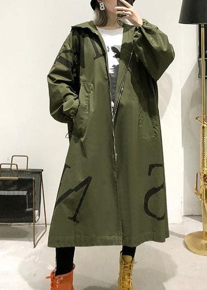 2019 army green coat plus size long fall coat hooded pockets zippered outwear