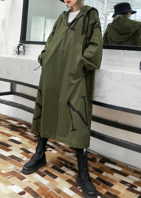 2019 army green coat plus size long fall coat hooded pockets zippered outwear