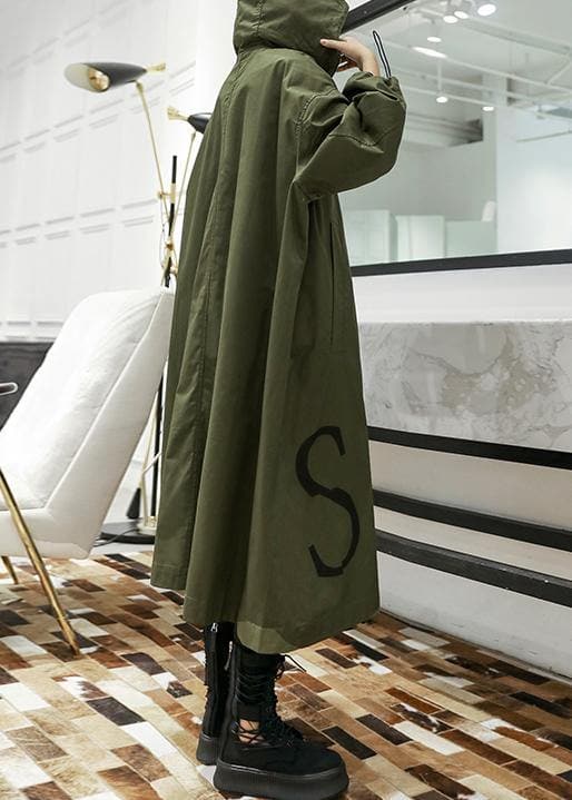 2019 army green coat plus size long fall coat hooded pockets zippered outwear