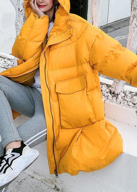 2019 oversized down jacket big pockets winter outwear yellow hooded womens coats