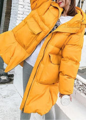 2019 oversized down jacket big pockets winter outwear yellow hooded womens coats