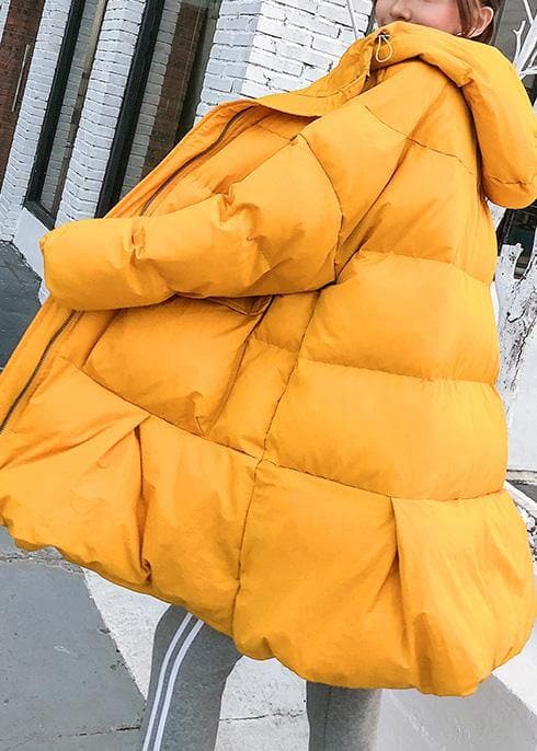 2019 oversized down jacket big pockets winter outwear yellow hooded womens coats