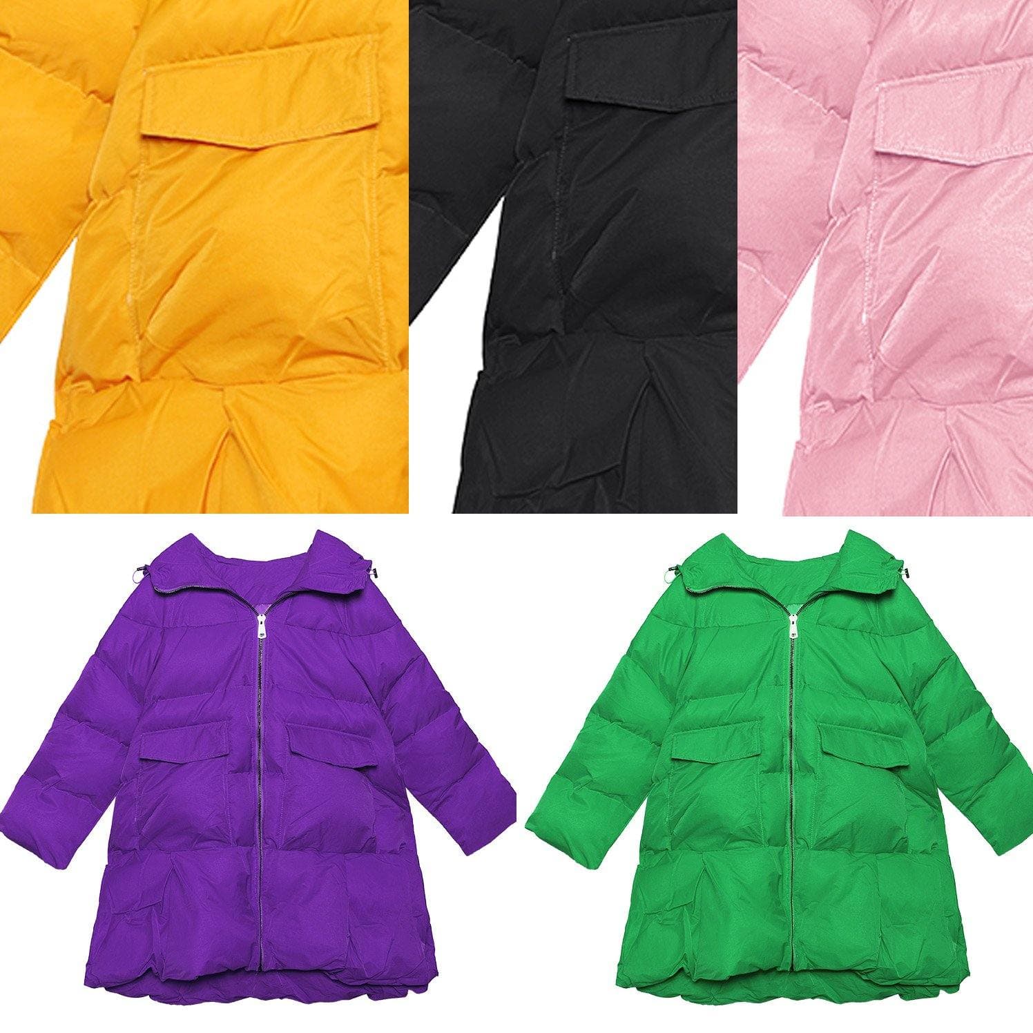 2019 oversized down jacket big pockets winter outwear yellow hooded womens coats